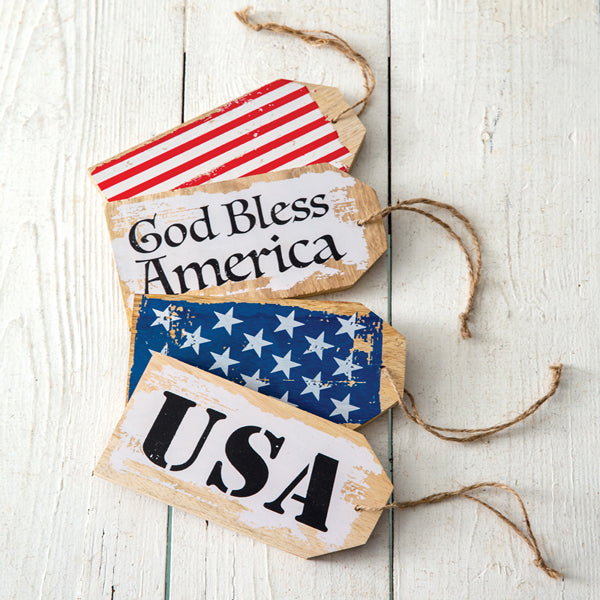 Set of Four Patriotic Wooden Tags (S/4)