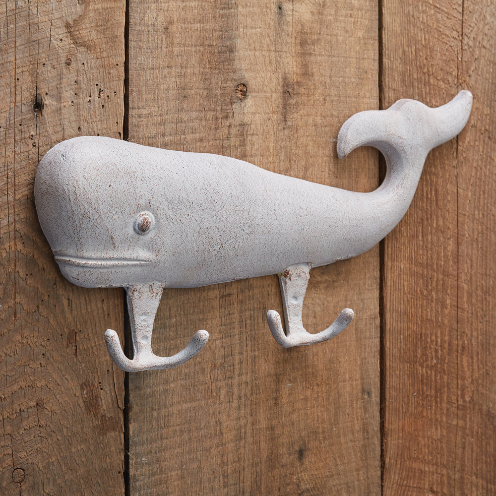 Cast Iron Whitewashed Whale Hook