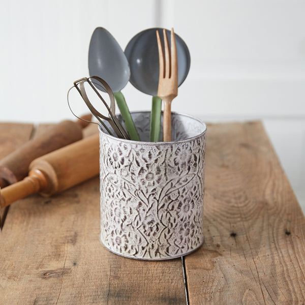 Wildflowers Stamped Metal Utensil Holder