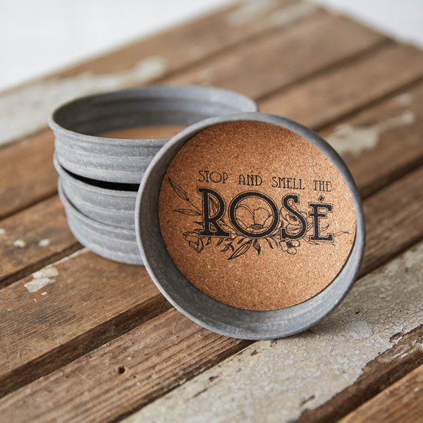 Mason Jar Lid Coaster - Stop And Smell The Rose (S/4)