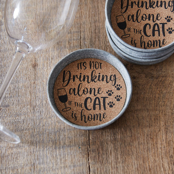 Mason Jar Lid Coaster - Cat Is Home (S/4)