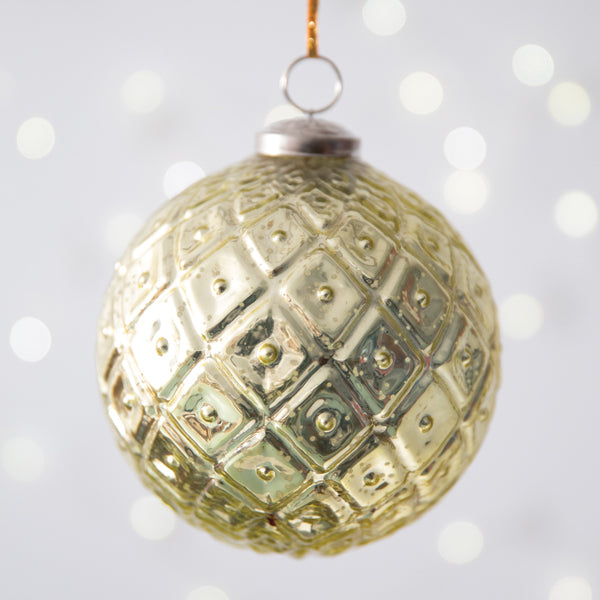 Diamond Patterned Mercury Glass Ornament - Gold (S/4)