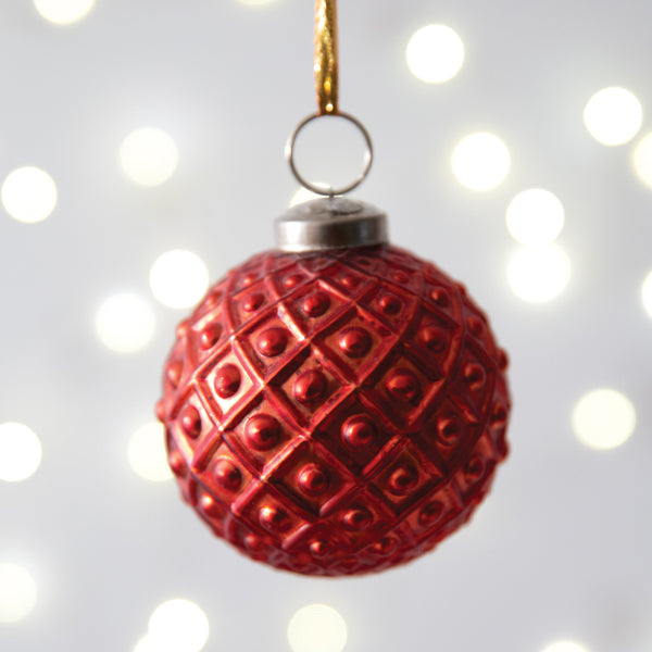 Diamond Patterned Mercury Glass Ornament - Red (S/4)
