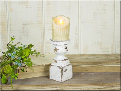 Shabby Distressed Pillar Candle Holder - Medium