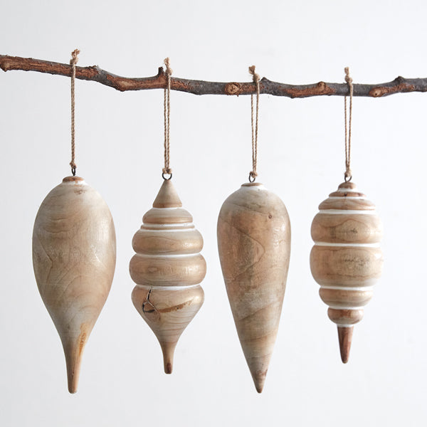 Carved Wood Ornaments (S/4)