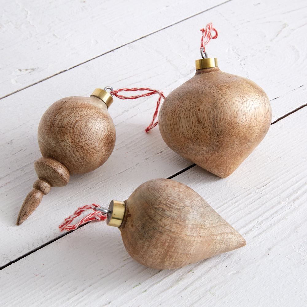 Turned Wood Ornaments (S/3)