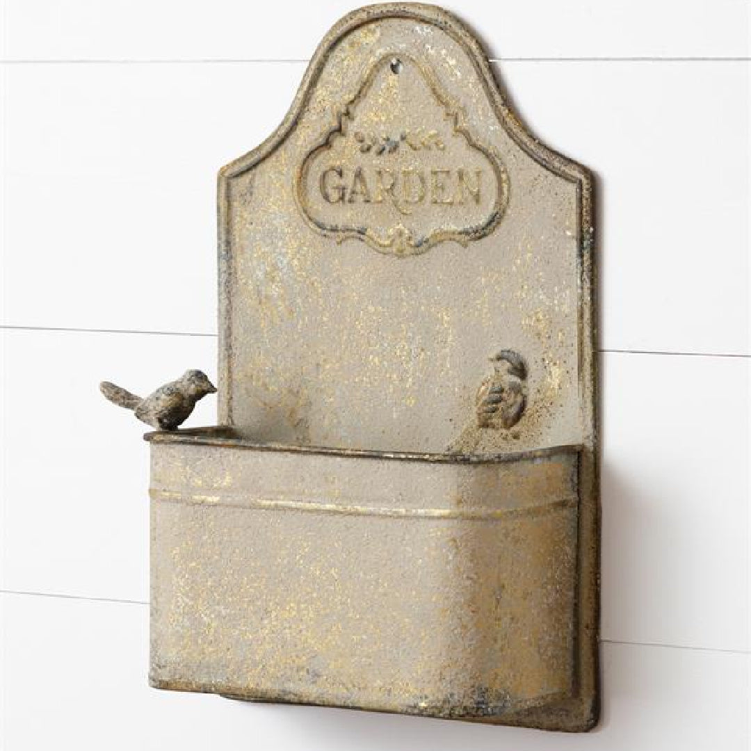 Antiqued Wall Planter w/ Songbird