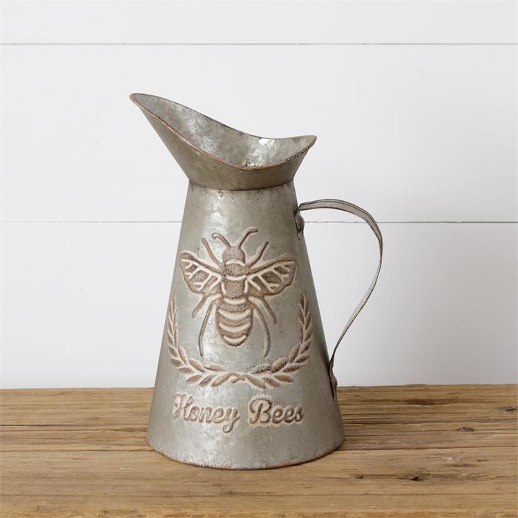 Wildflowers & Bee Embossed Galvanized Pitcher