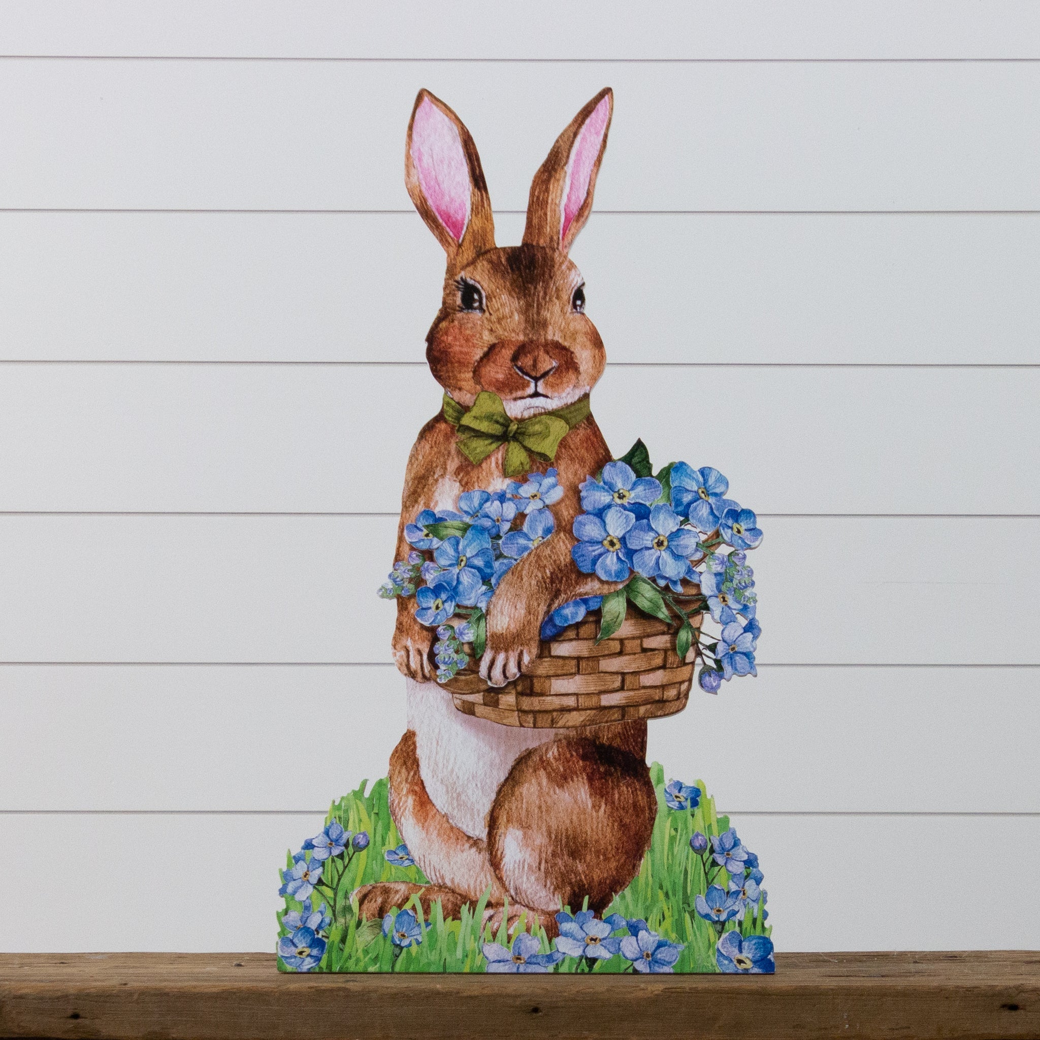 Bunny with Flowers Wood Cutout