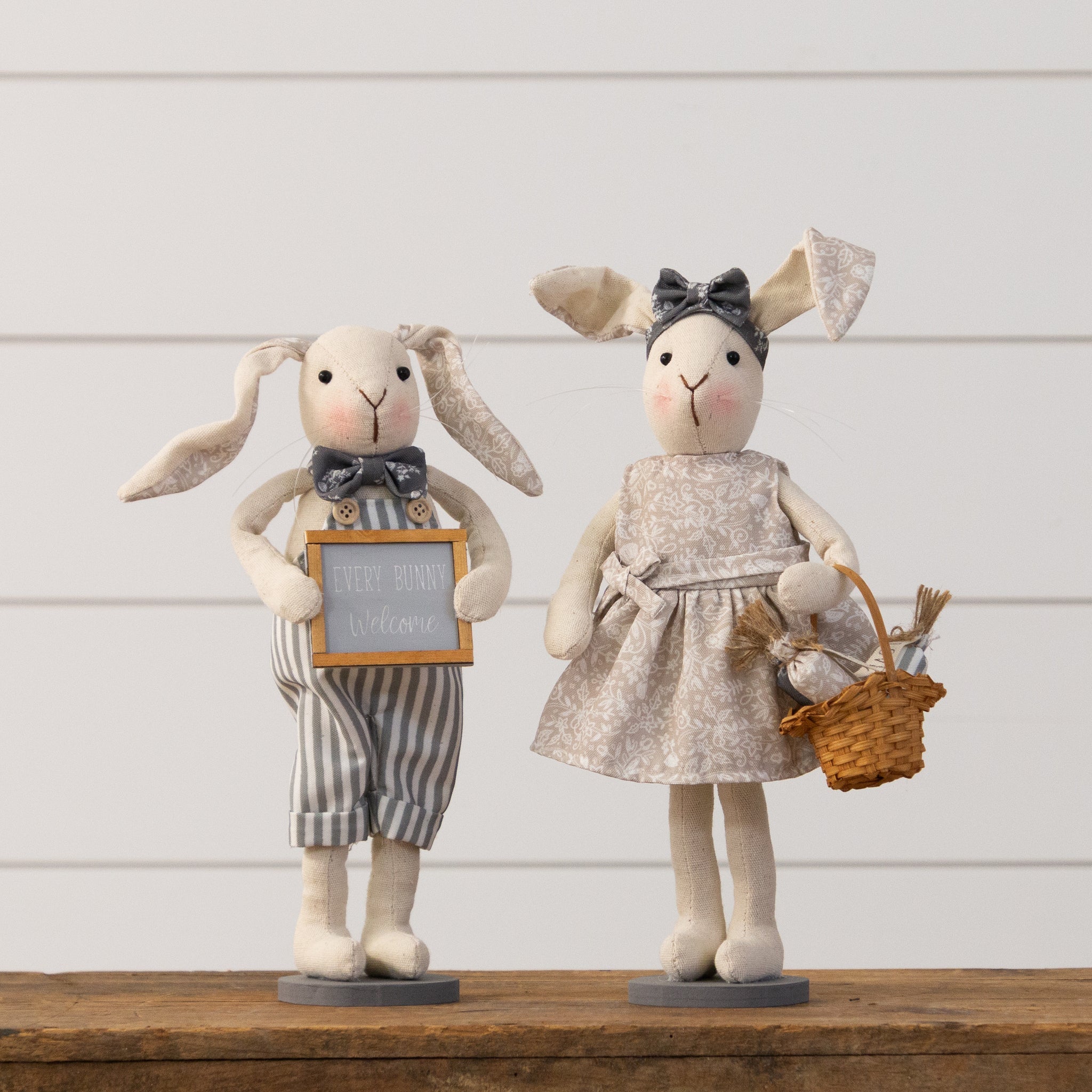 Neutral Dressed Rabbit Couple - Bunny Welcome