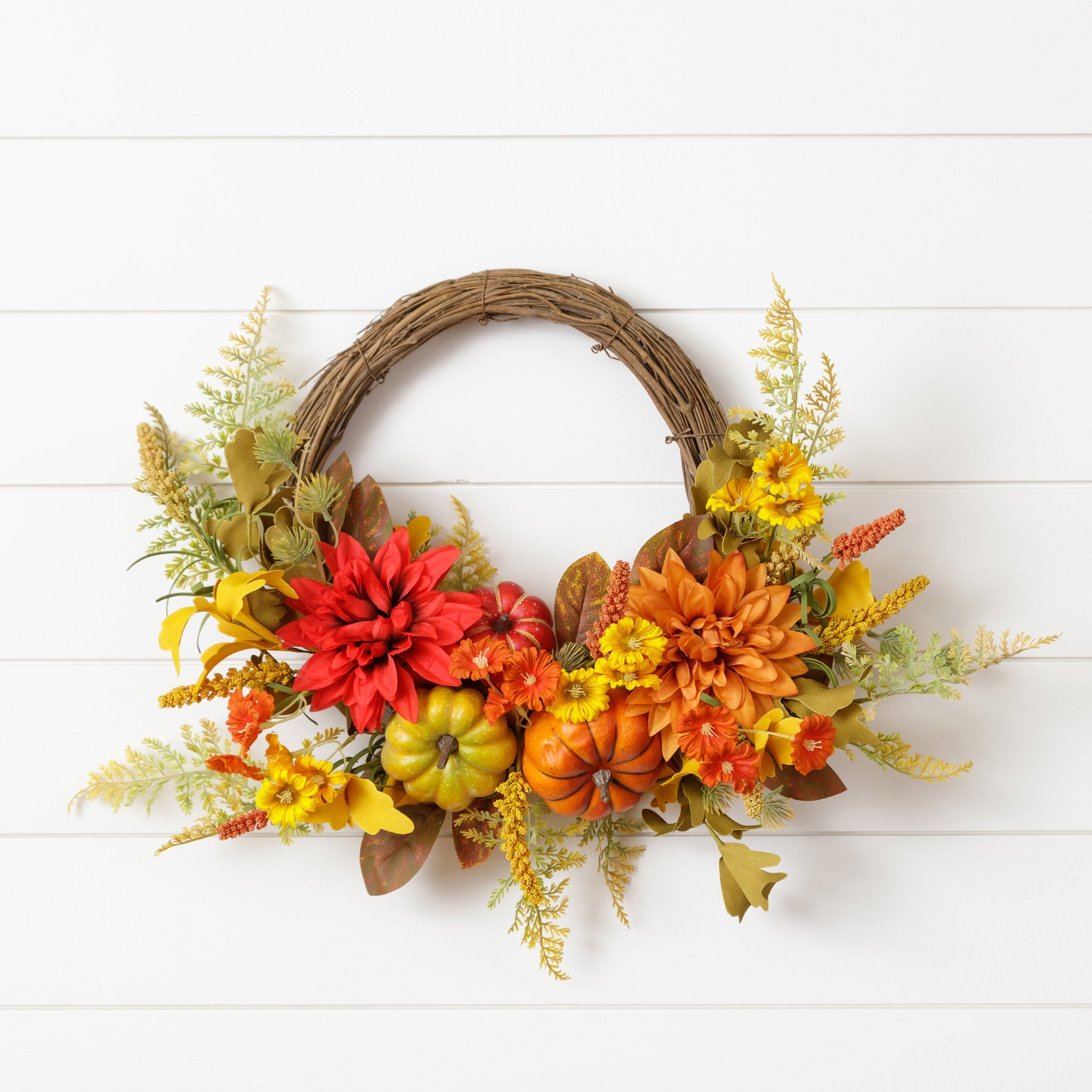 Dahlia's and Pumpkins Fall Wreath