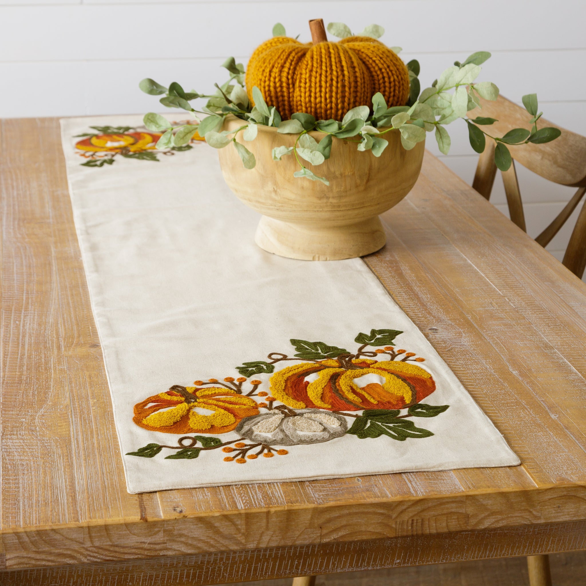 Vintage Pumpkin Embroidered Table Runner
