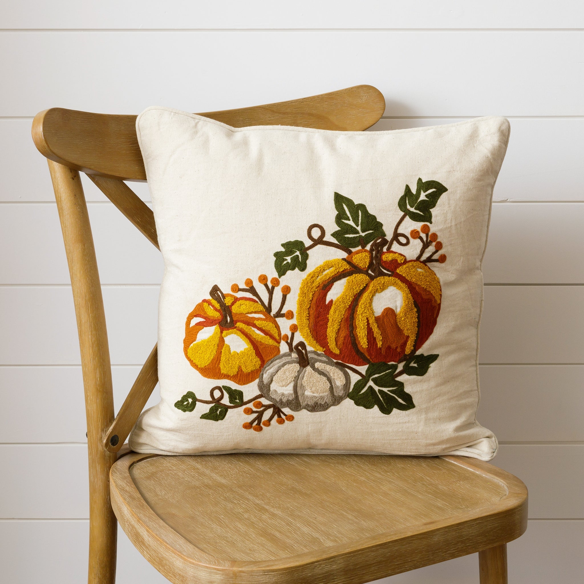 Vintage Pumpkin Embroidered Pumpkin Pillow -