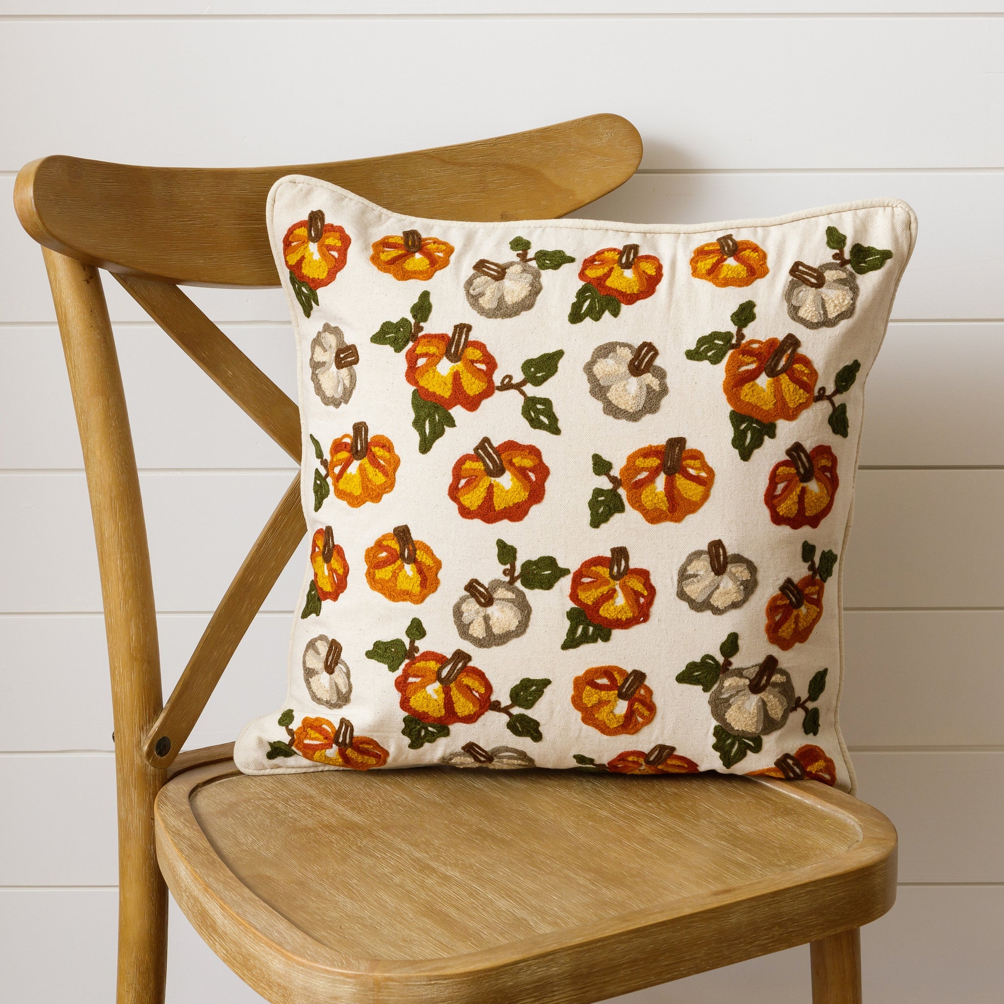 Vintage Pumpkin Embroidered Pillow