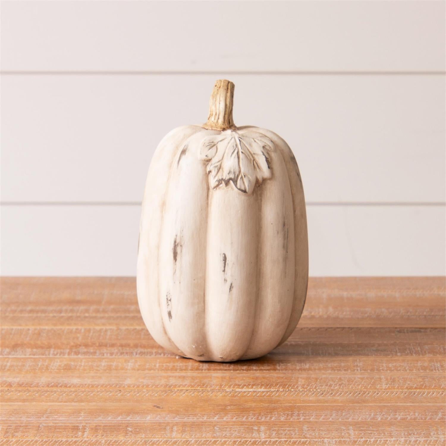 Antiqued White Cement Pumpkin (L)