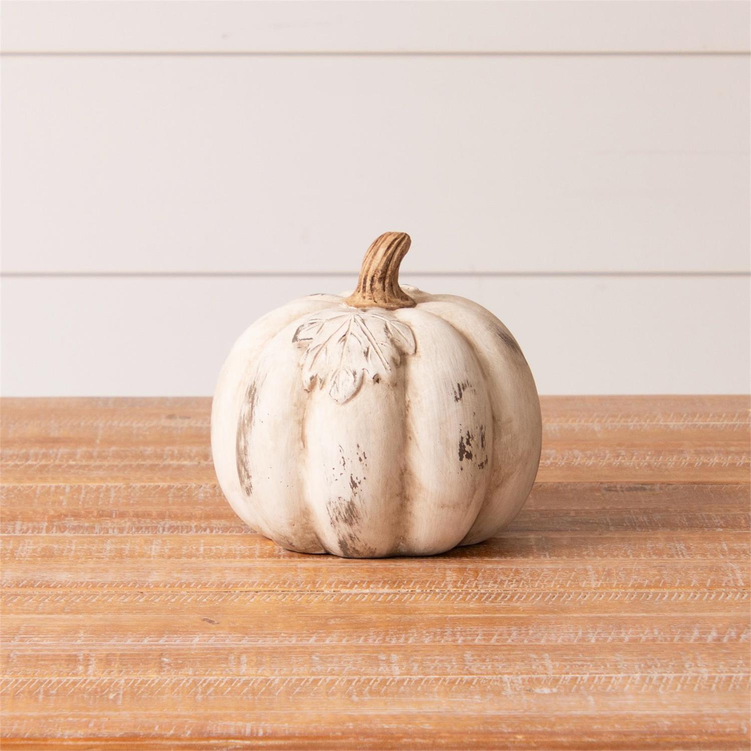Antiqued White Cement Pumpkin (S)