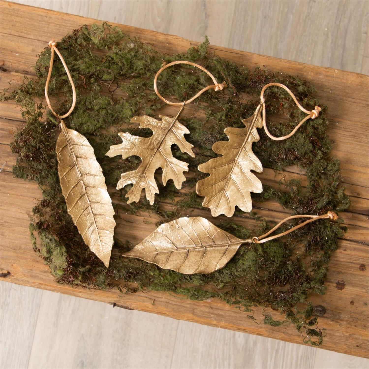 Gold Finish Leaf Ornaments (S/4)