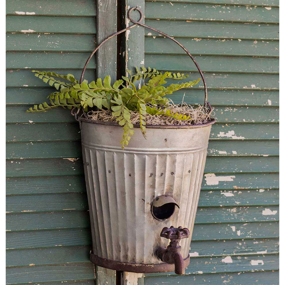 Water Bucket Birdhouse Planter
