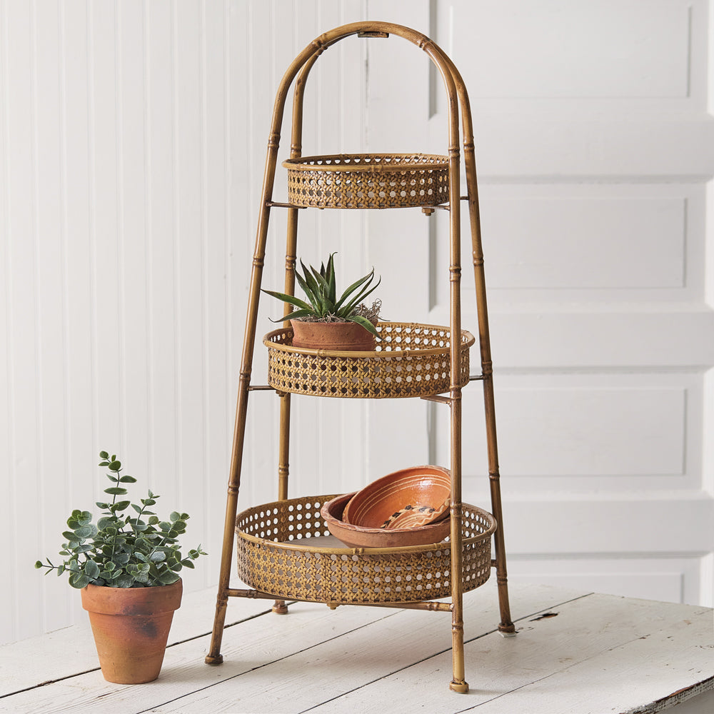 Three Tiered Metal Bamboo Tray