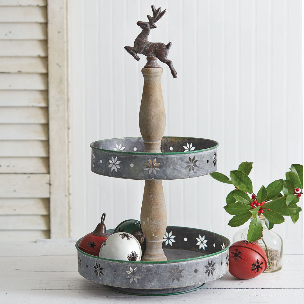 Two Tiered Metal Christmas Tray