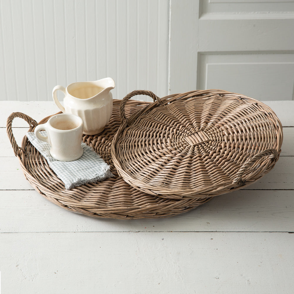 Large Round Wicker Trays (S/2)