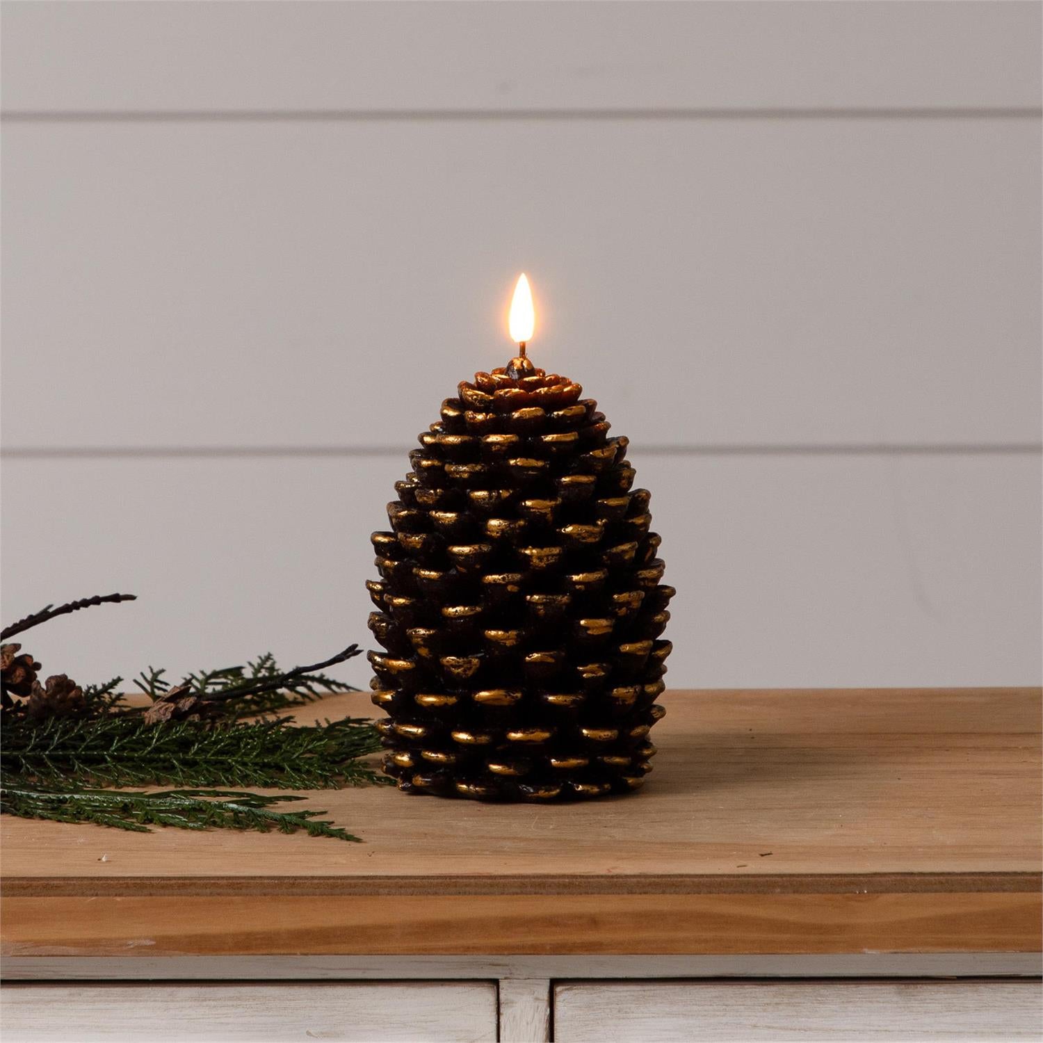Pinecone With Glitter LED Candle