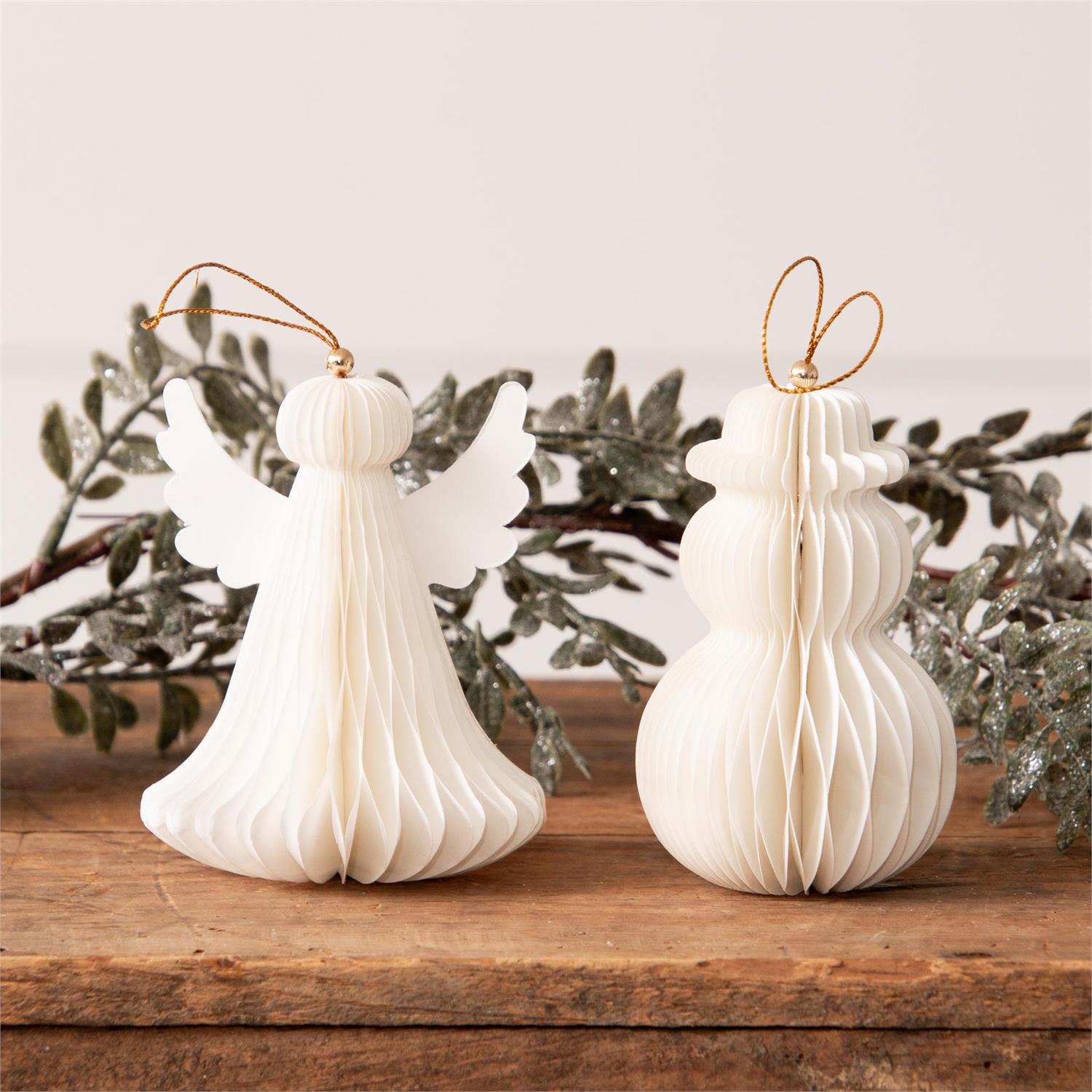 Angel and Snowman Honeycomb Ornaments