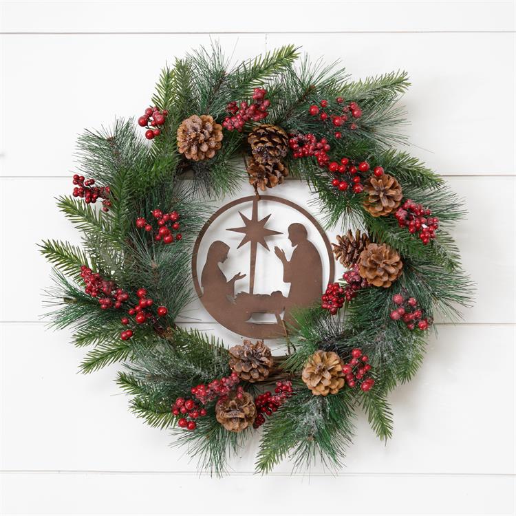 20" Rustic Nativity Scene w/ Accents Wreath