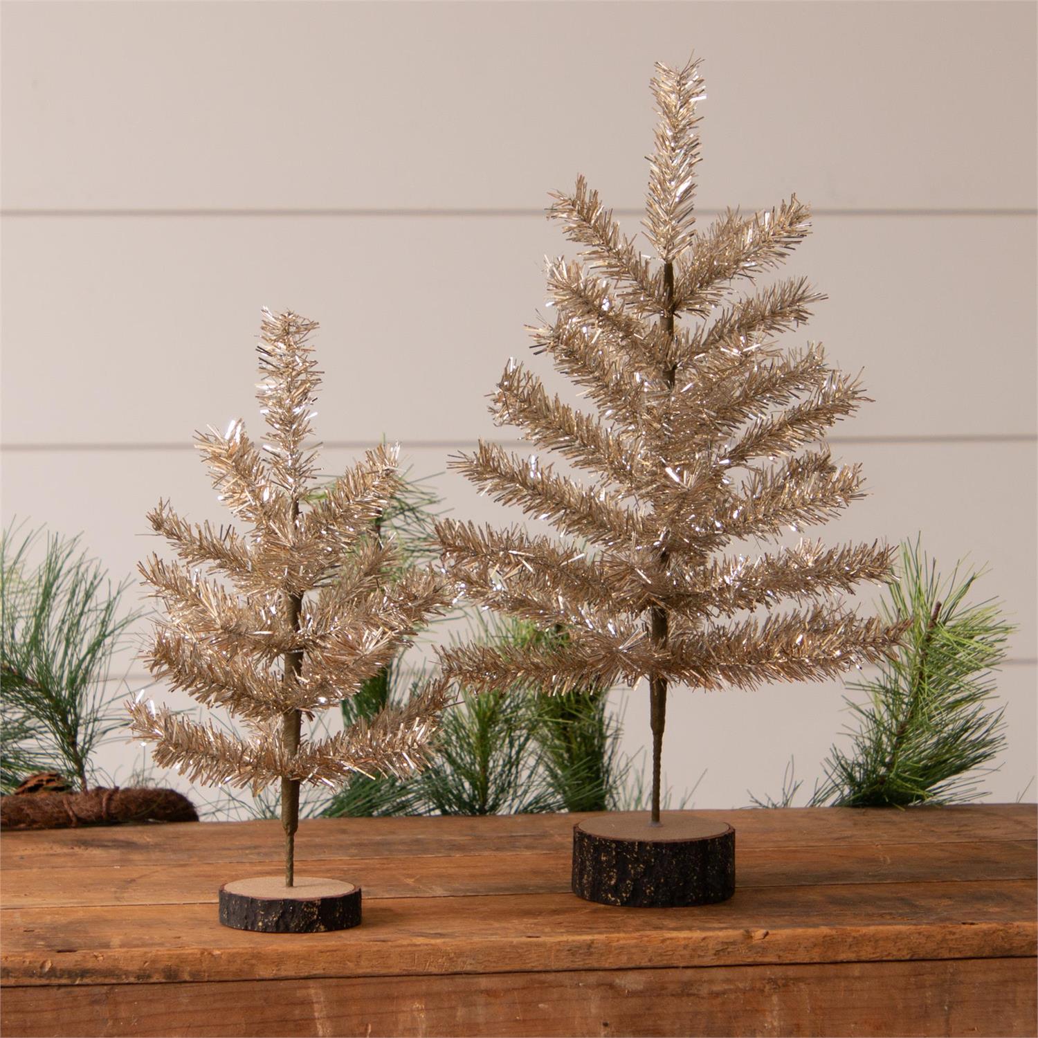 Tabletop Champagne Tinsel Christmas Trees