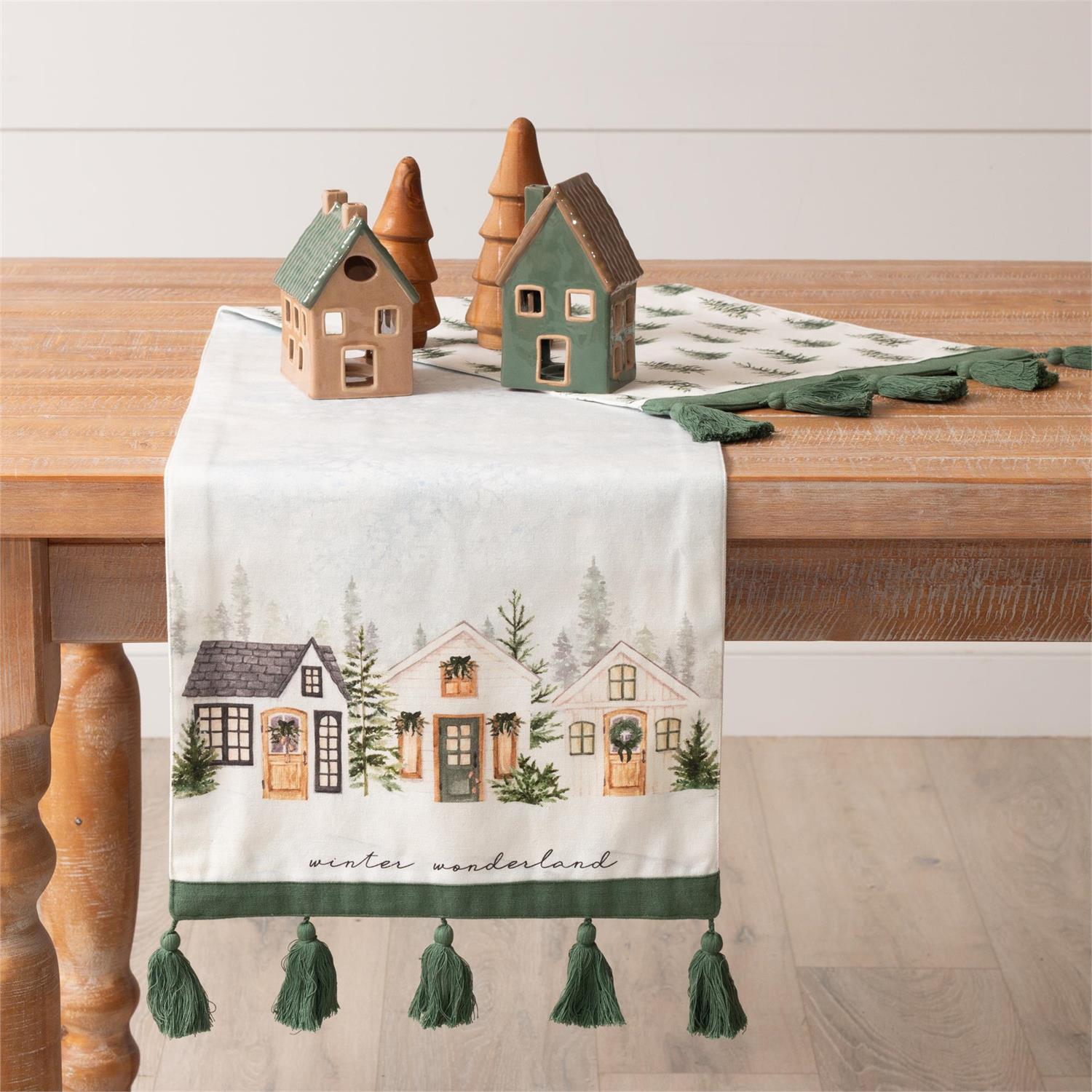 Reversible Table Runner - Cozy Cottage Winter Wonderland