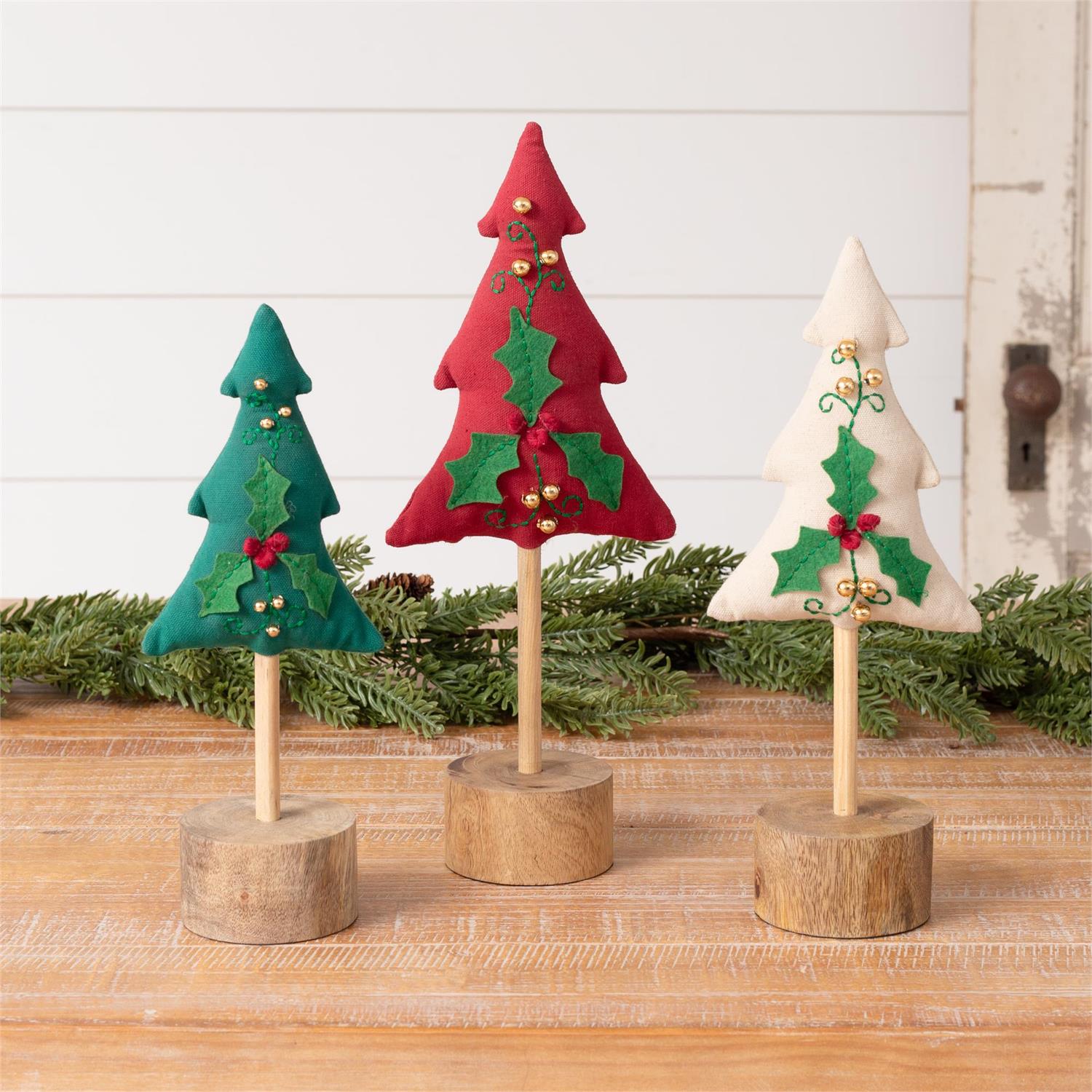 Embroidered Trees With Wood Base (S/3)