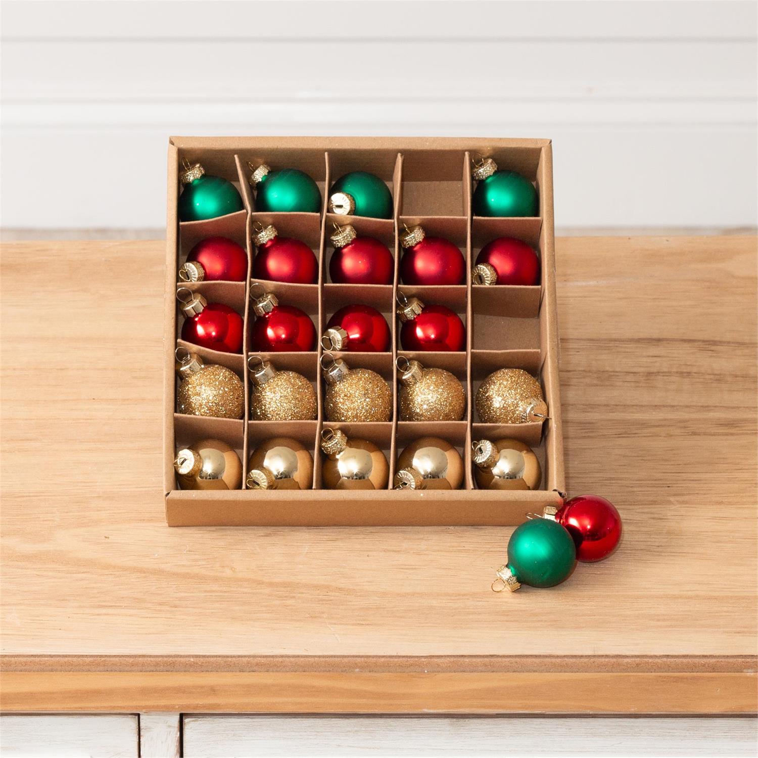 25 Asst Mini Red, Green, And Gold Ornaments