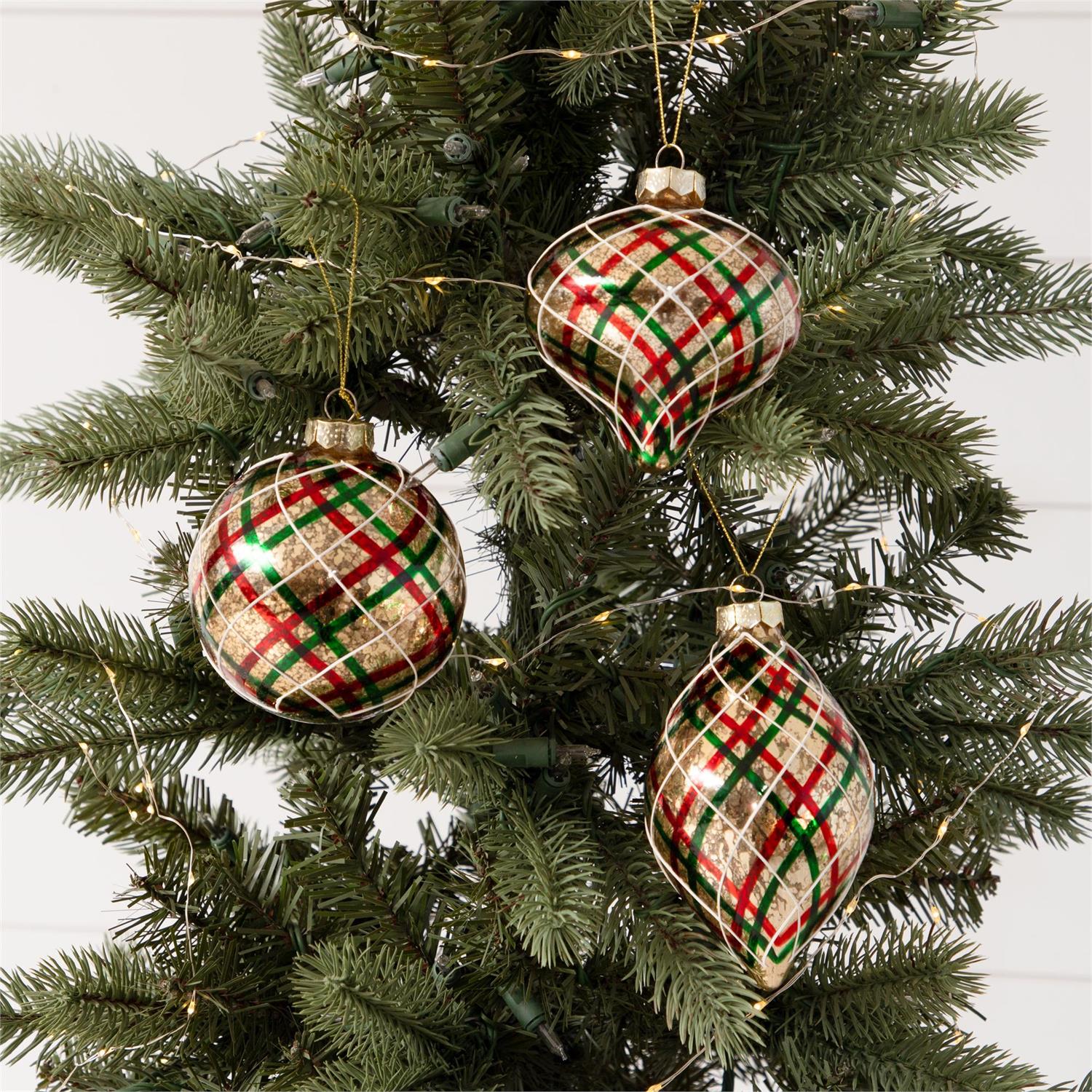 Ornaments - Glass, Christmas Plaid