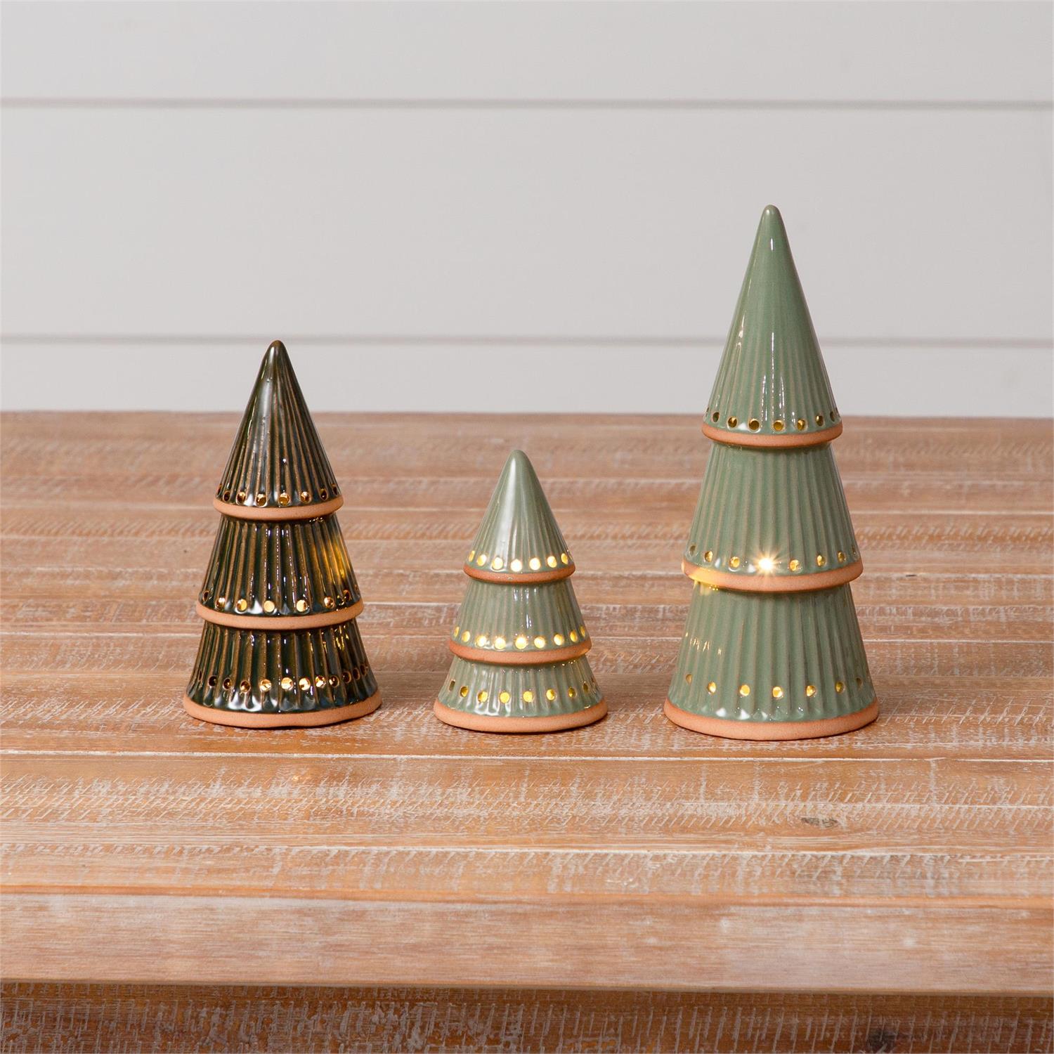 Ceramic Light up Trees, Asst Green