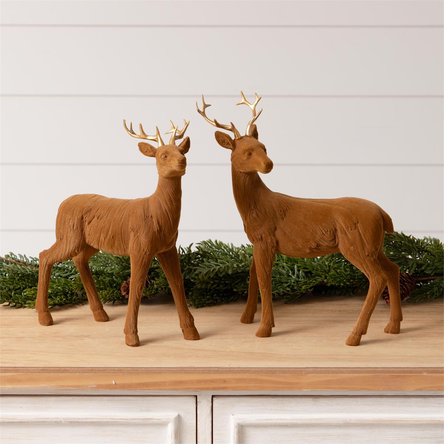 Velvet Deer With Gold Antlers (S/2)