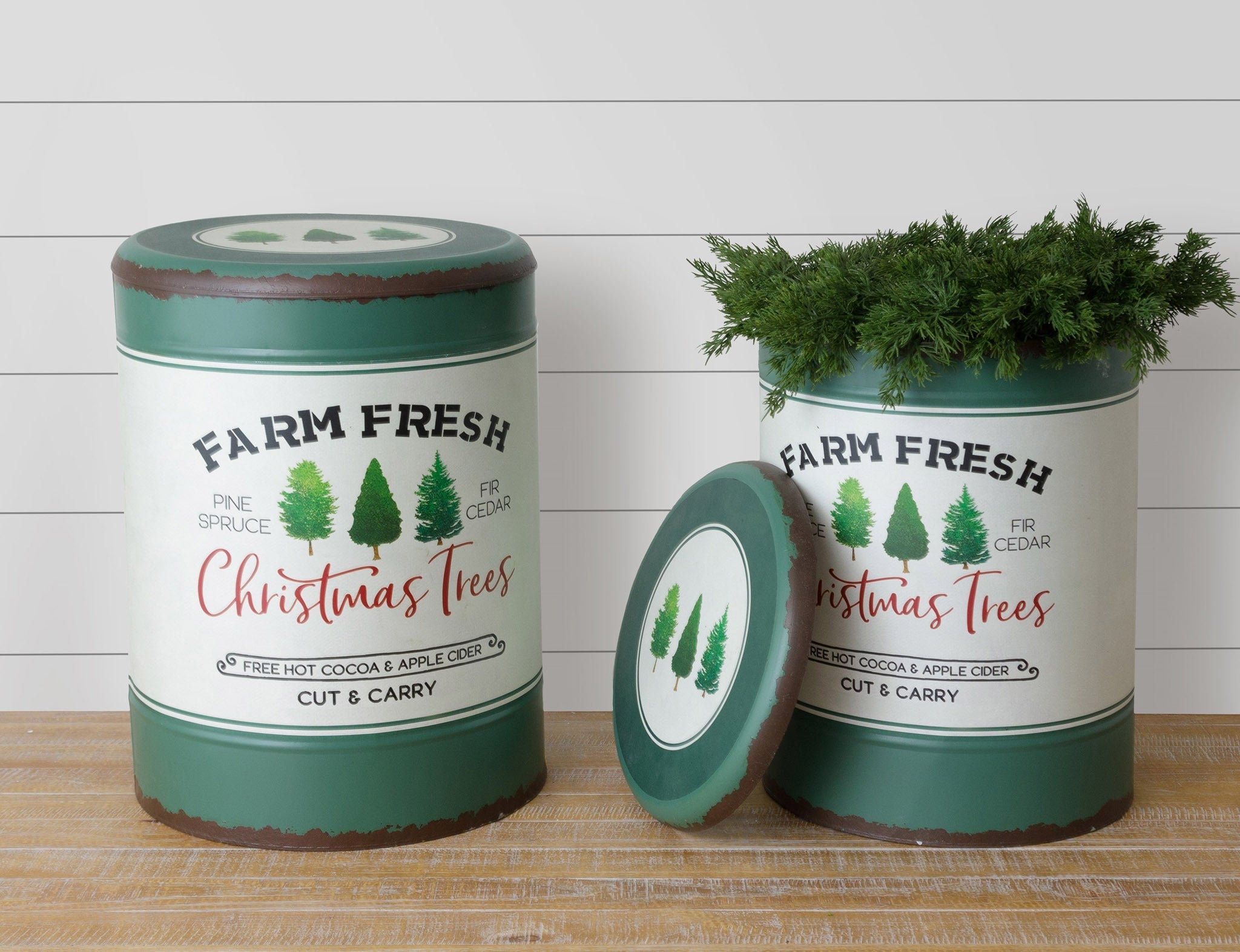 Farm Fresh Tall Christmas Trees Containers w/ Lids (S/2)
