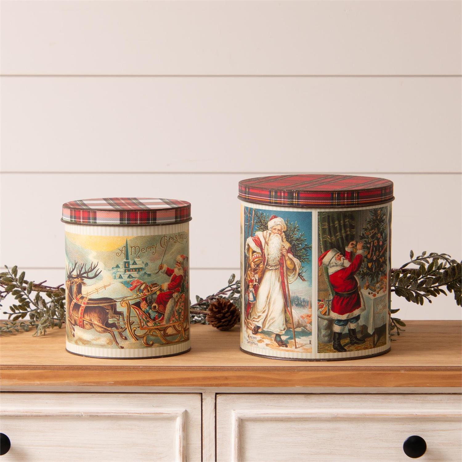 Vintage Santa Postcard Tins (S/2)