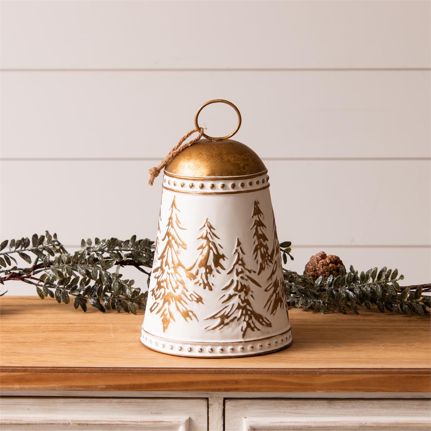 White Bell With Gold Embossed Trees
