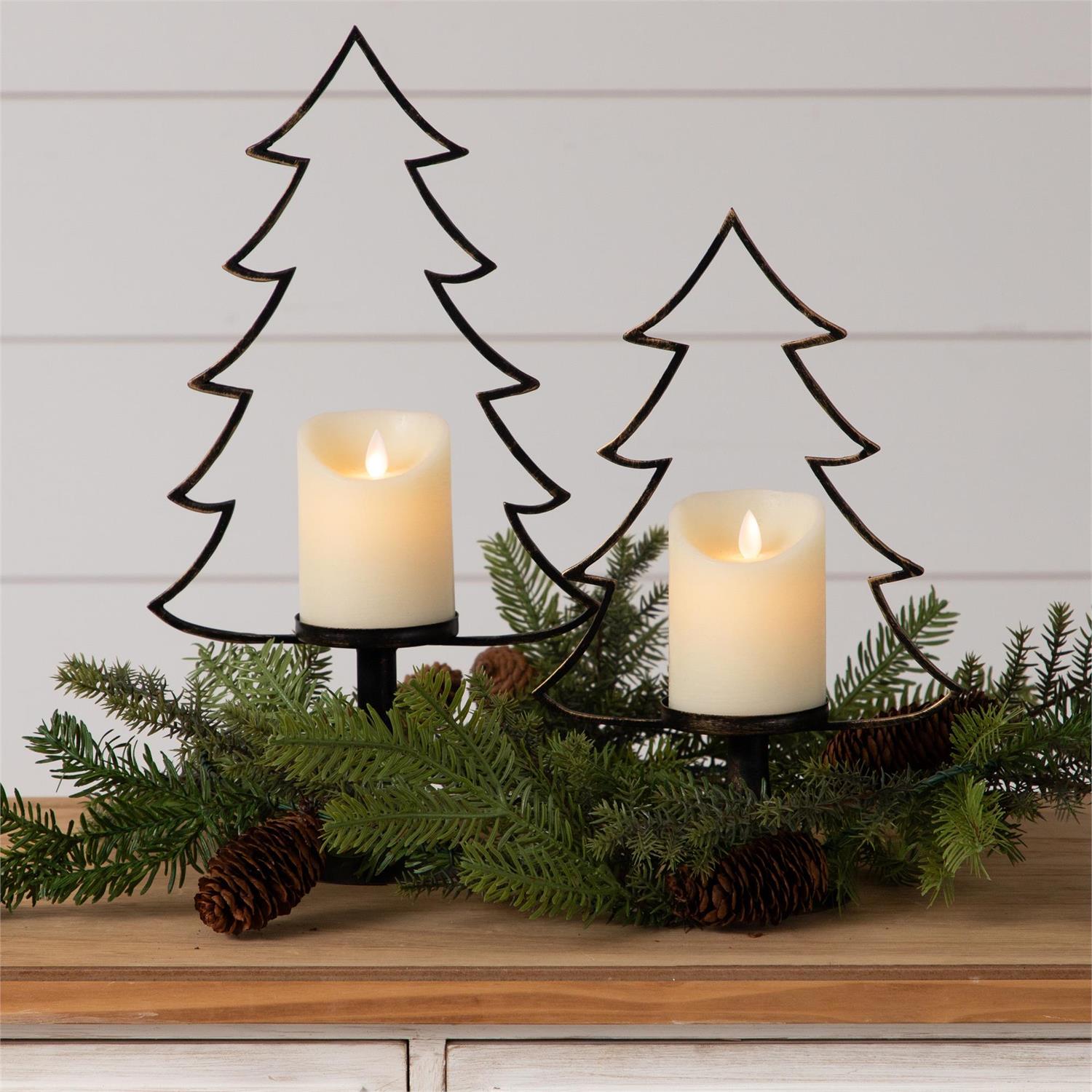 Metal Christmas Tree Silhouette Candle Holders (S/2)