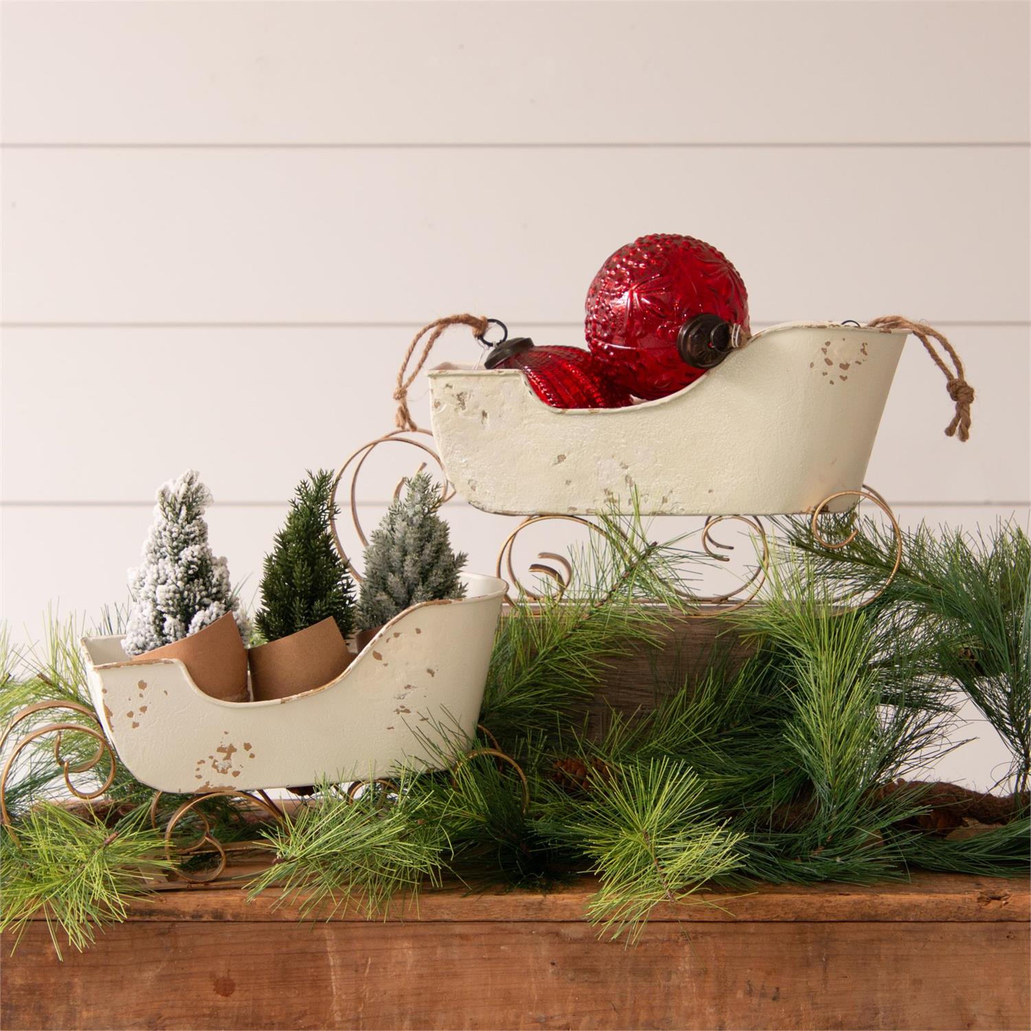White and Gold Distressed Sleighs (S/2)