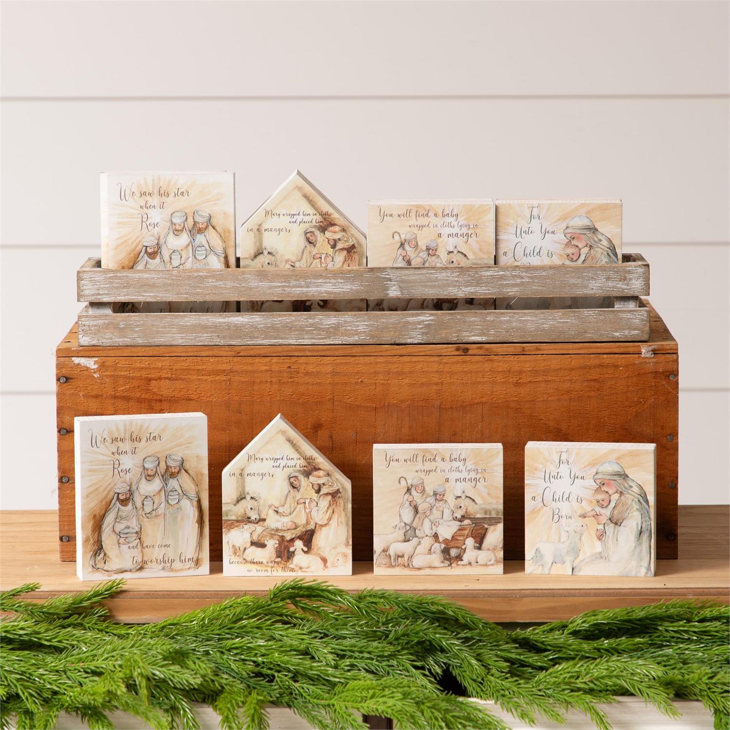 Crate Of 12 - Nativity Block Signs