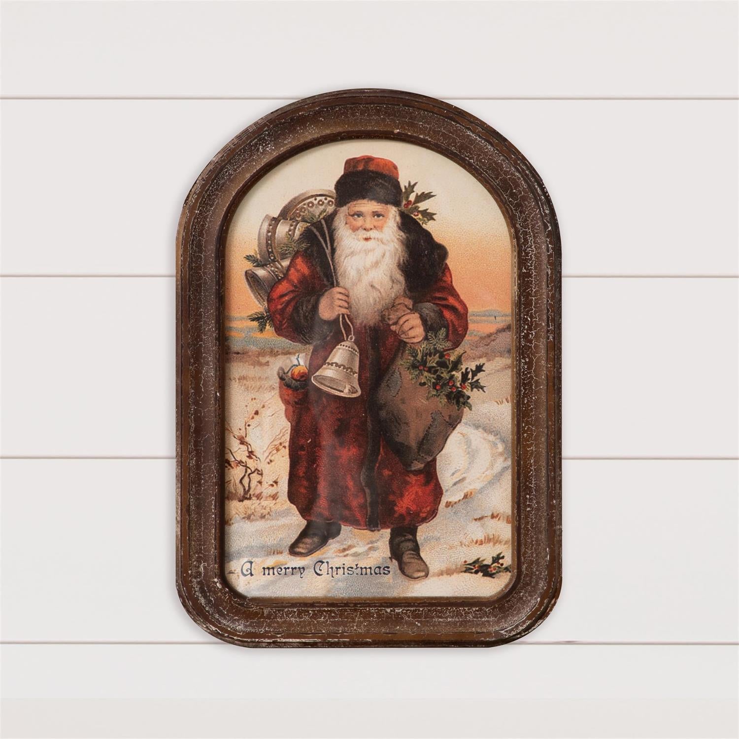 Arched Wood Framed Santa Print