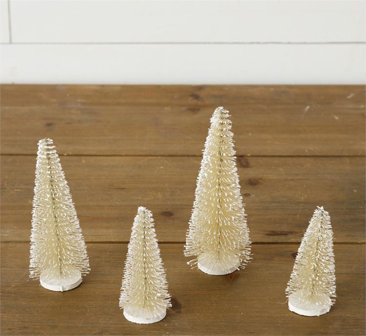 Glittered Bottle Brush Trees (S/3) - Cream
