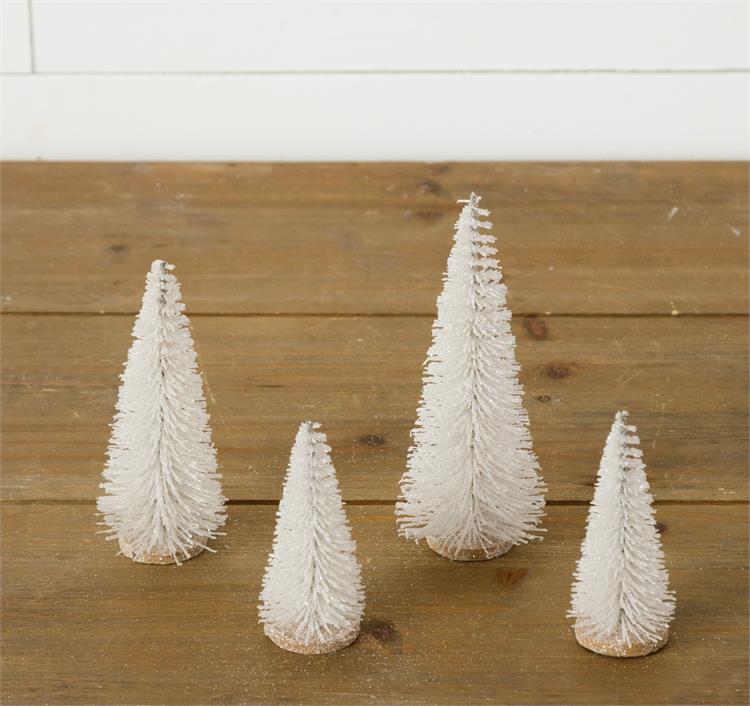 Glittered Bottle Brush Trees (S/3) - White