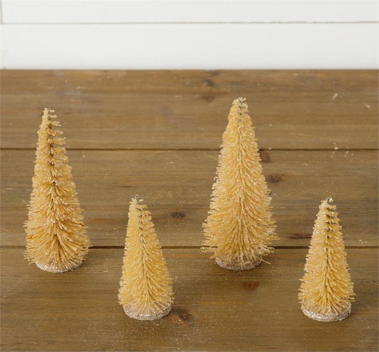 Glittered Bottle Brush Trees (S/3) - Taupe