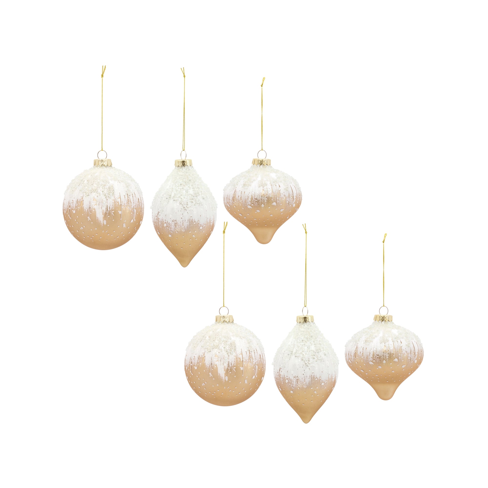 Gold w/ Snow Accent Ornaments (S/6)