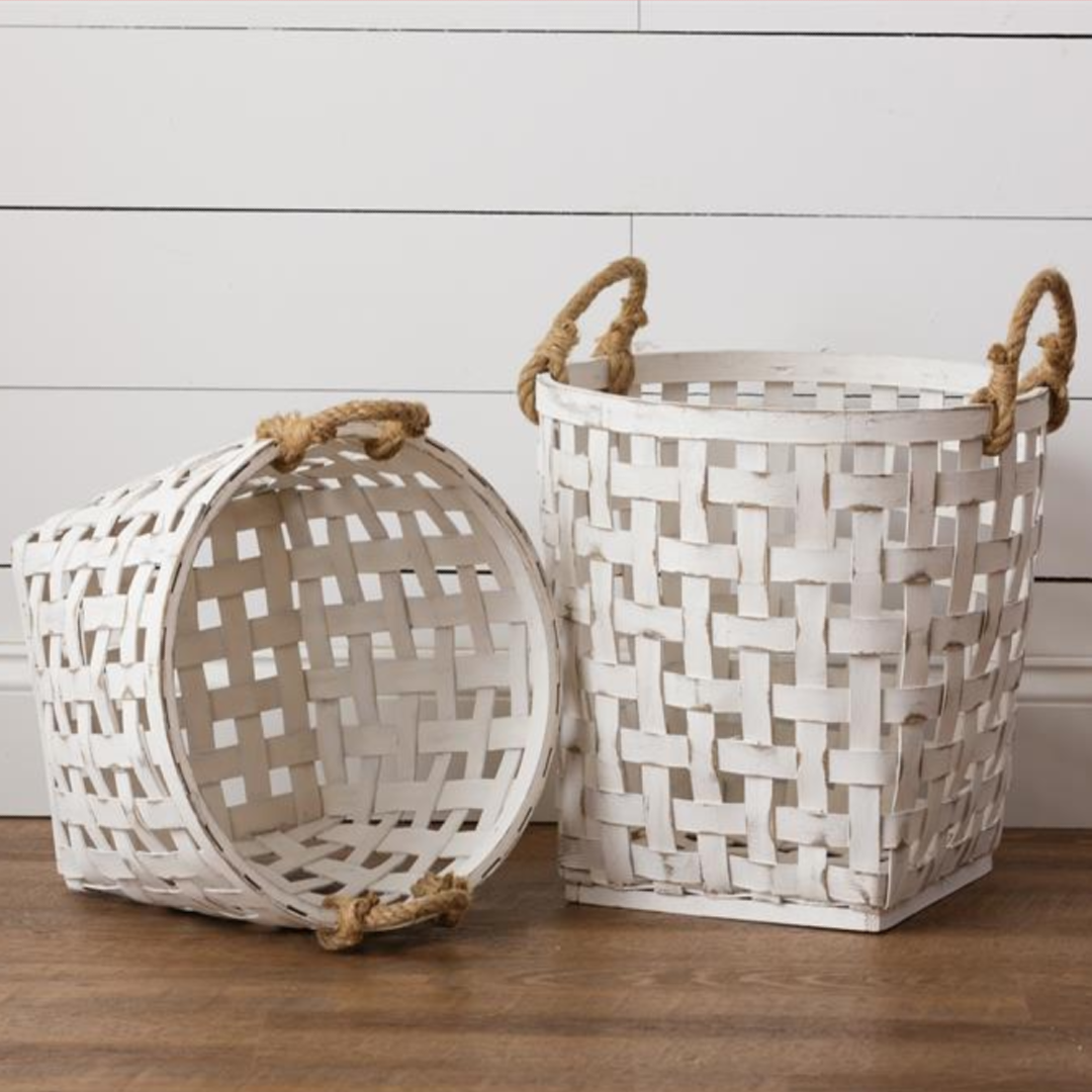 Whitewashed Tobacco Baskets (S/2)