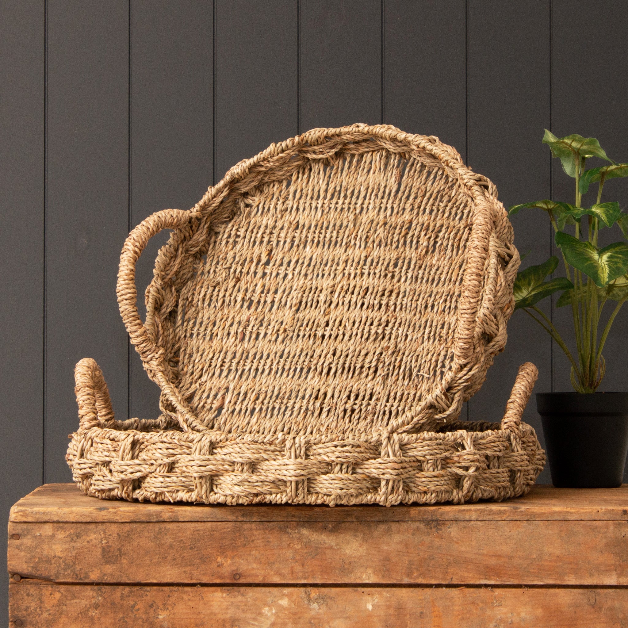 Handmade Braided Seagrass Trays (S/2)