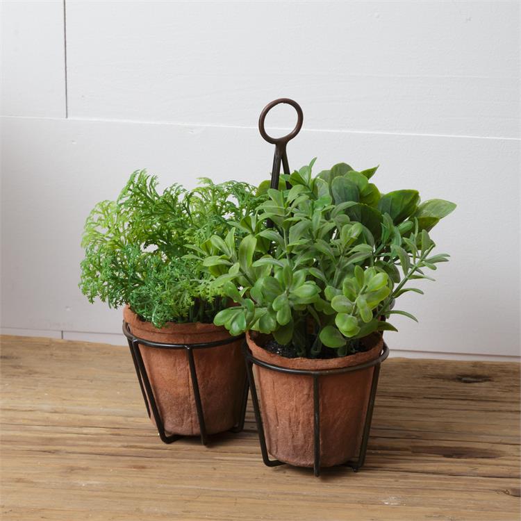 Iron Plant Carrier w/ Faux Herbs