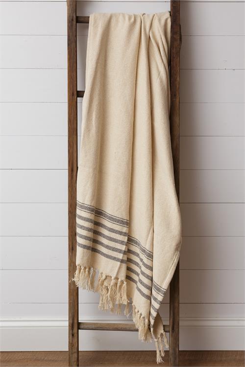 Cream and Gray Throw w/ Tassels